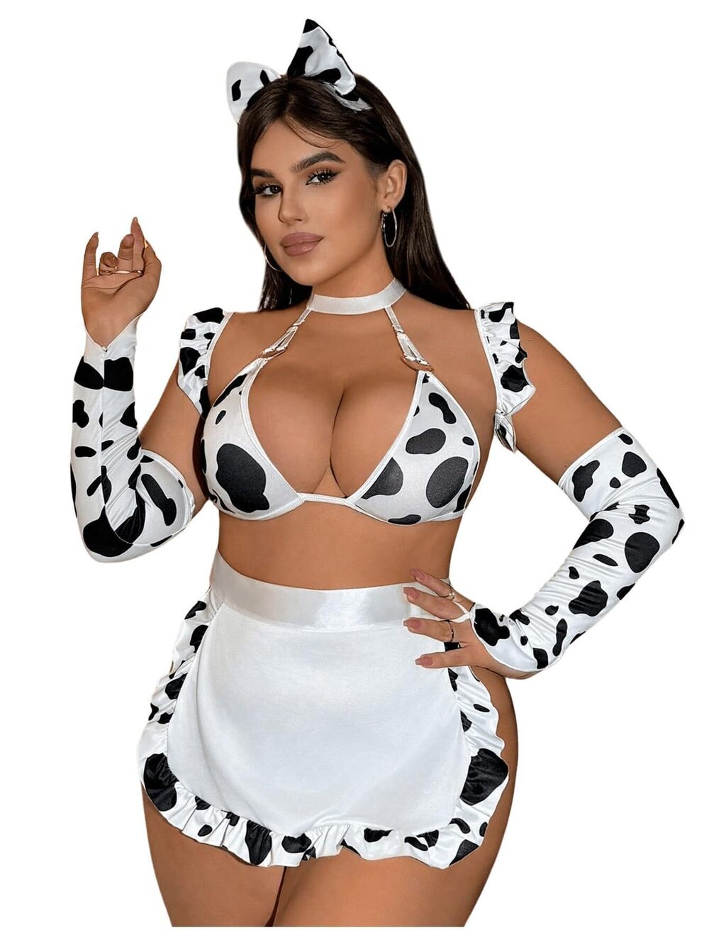 6332 Plus Size 7 Piece Cow Cosplay Lingerie Set Costume Maid Lingerie